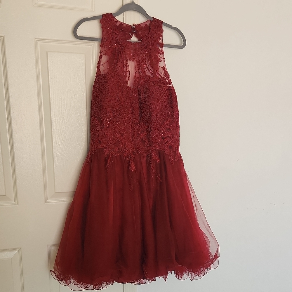 ✨️NWT Let's Style 6113 Burgundy Lace Fit And Flare Midi  Dress Sz 3XL